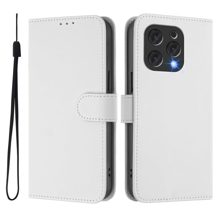 For Doogee N55 Plus Skin Feel Solid Color Leather Phone Case with Lanyard