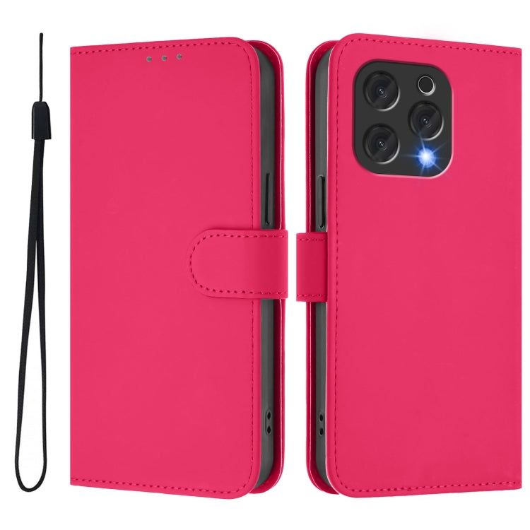 For Doogee N55 Plus Skin Feel Solid Color Leather Phone Case with Lanyard