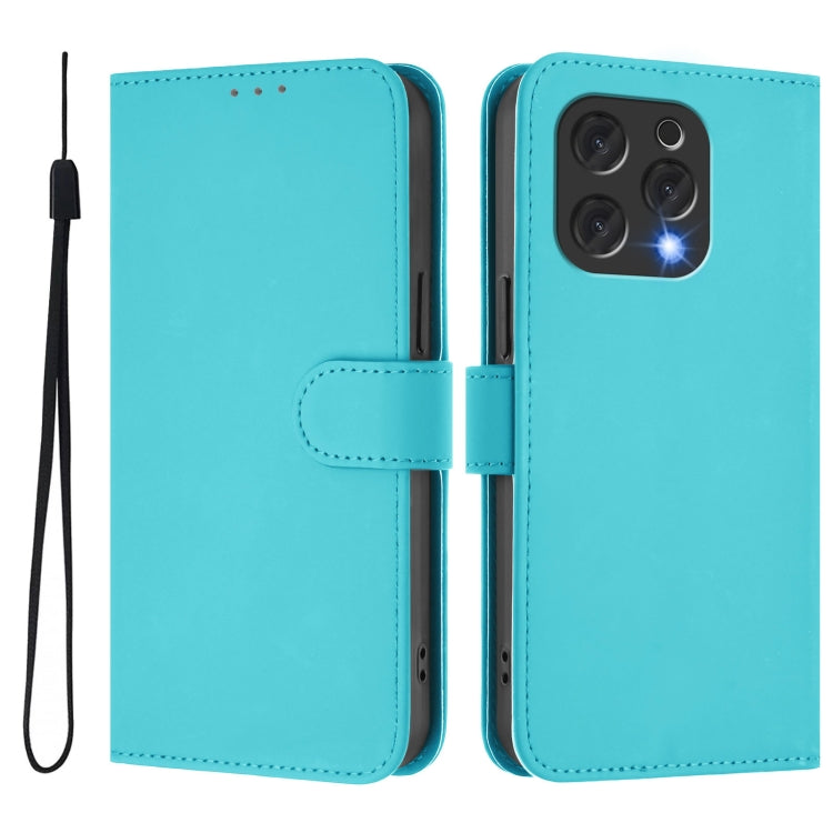 For Doogee N55 Plus Skin Feel Solid Color Leather Phone Case with Lanyard