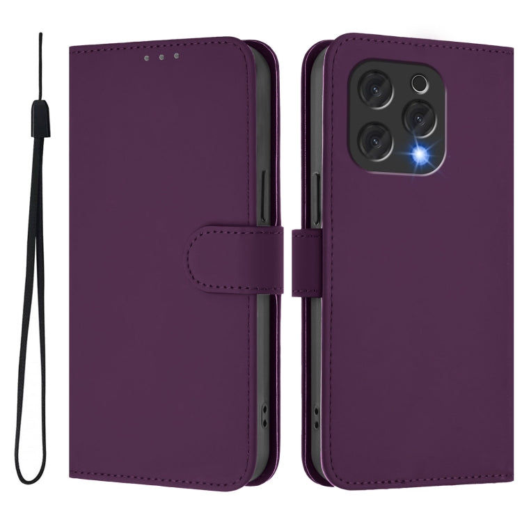 For Doogee N55 Plus Skin Feel Solid Color Leather Phone Case with Lanyard
