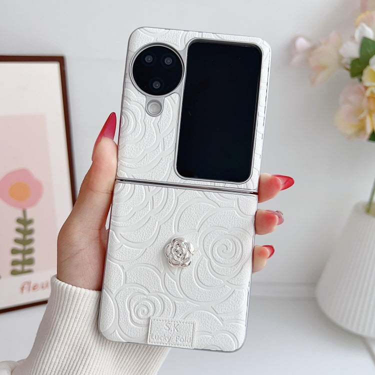 For OPPO Find N3 Flip 3D Camellia Plaid Fabric DIY PC Phone Case