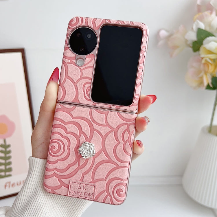 For OPPO Find N3 Flip 3D Camellia Plaid Fabric DIY PC Phone Case