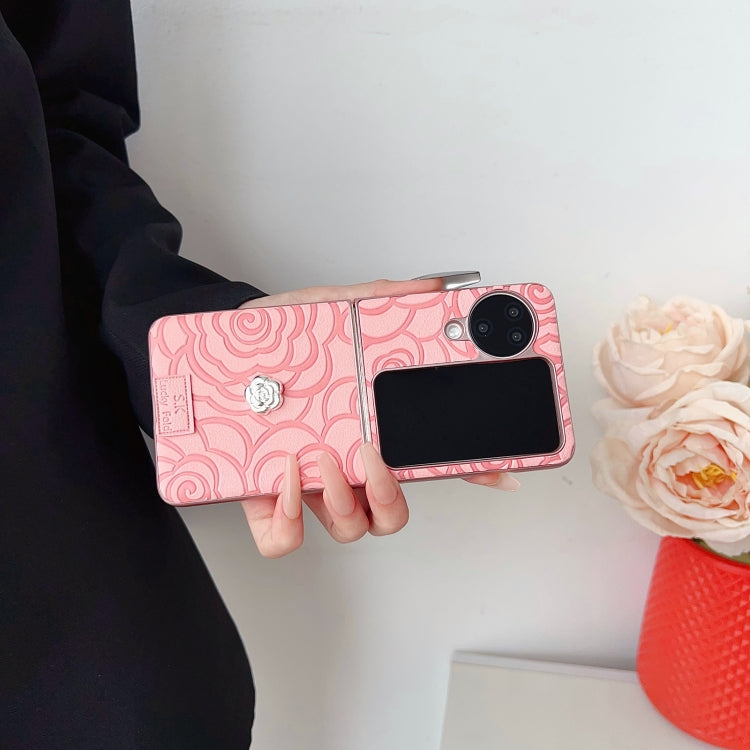 For OPPO Find N3 Flip 3D Camellia Plaid Fabric DIY PC Phone Case