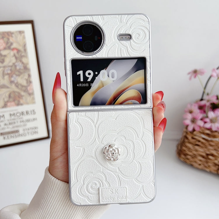 For vivo X Flip 3D Camellia Plaid Fabric DIY PC Phone Case