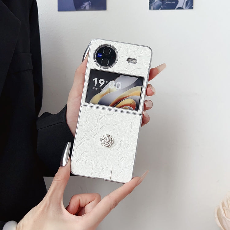 For vivo X Flip 3D Camellia Plaid Fabric DIY PC Phone Case
