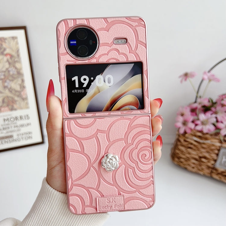 For vivo X Flip 3D Camellia Plaid Fabric DIY PC Phone Case