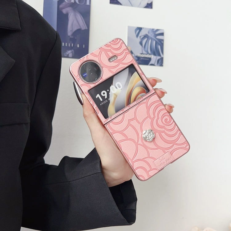 For vivo X Flip 3D Camellia Plaid Fabric DIY PC Phone Case