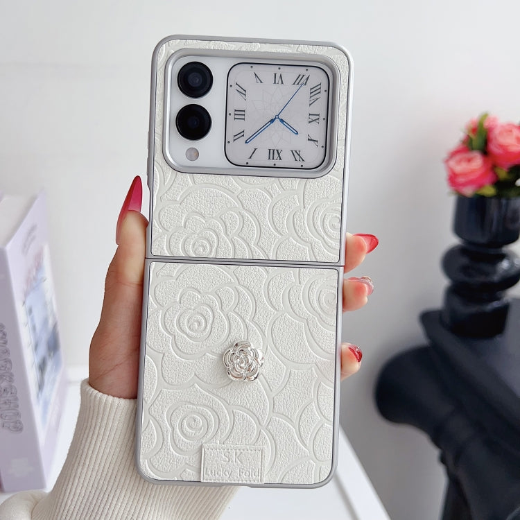 For Huawei nova Flip 3D Camellia Plaid Fabric DIY PC Phone Case