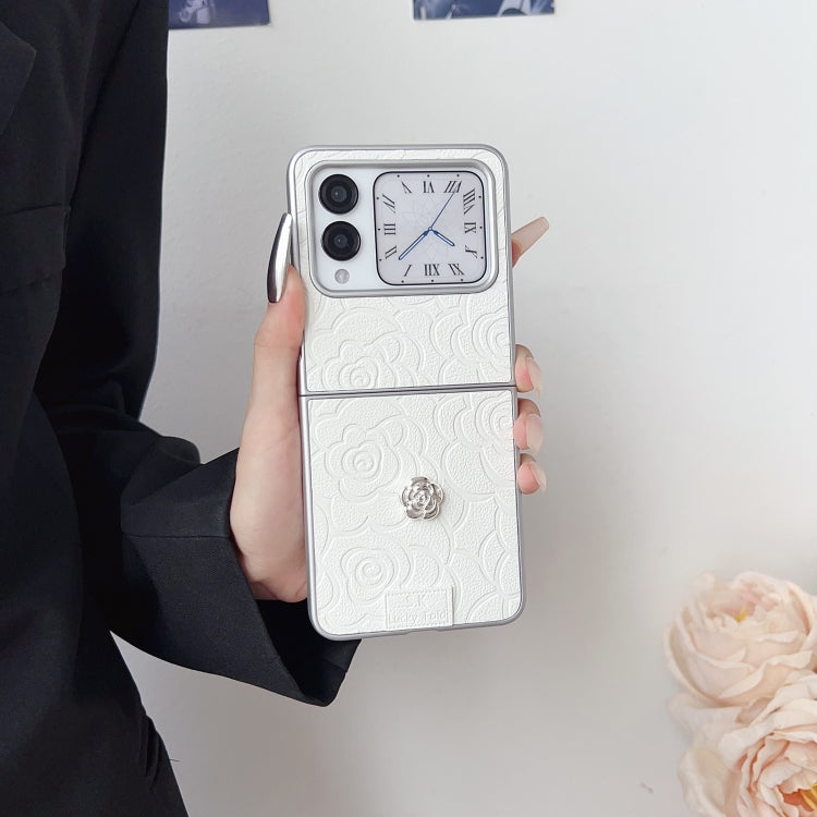 For Huawei nova Flip 3D Camellia Plaid Fabric DIY PC Phone Case