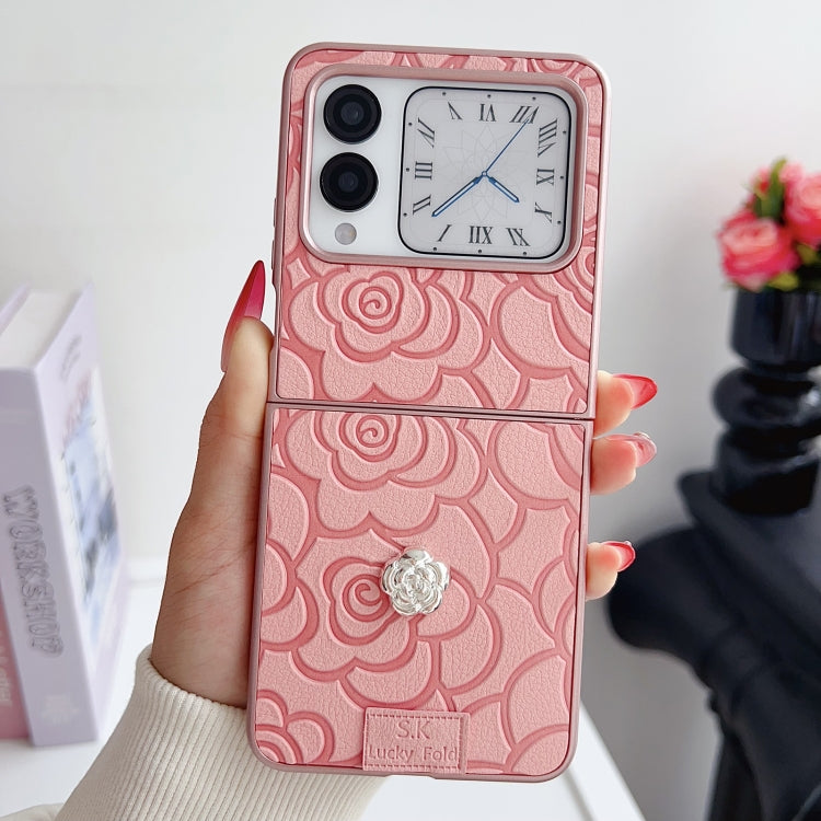 For Huawei nova Flip 3D Camellia Plaid Fabric DIY PC Phone Case
