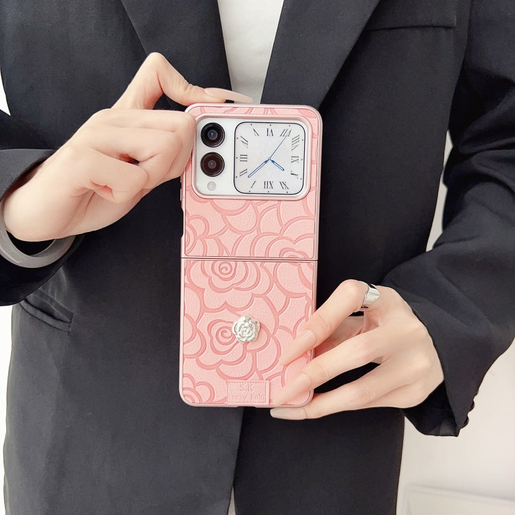 For Huawei nova Flip 3D Camellia Plaid Fabric DIY PC Phone Case