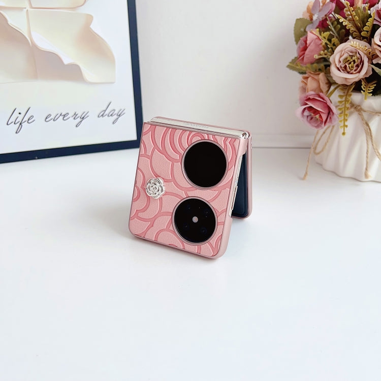 For Huawei P50 Pocket 3D Camellia Plaid Fabric DIY PC Phone Case