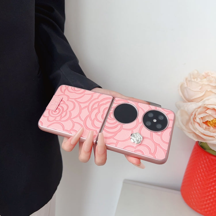 For Huawei P50 Pocket 3D Camellia Plaid Fabric DIY PC Phone Case