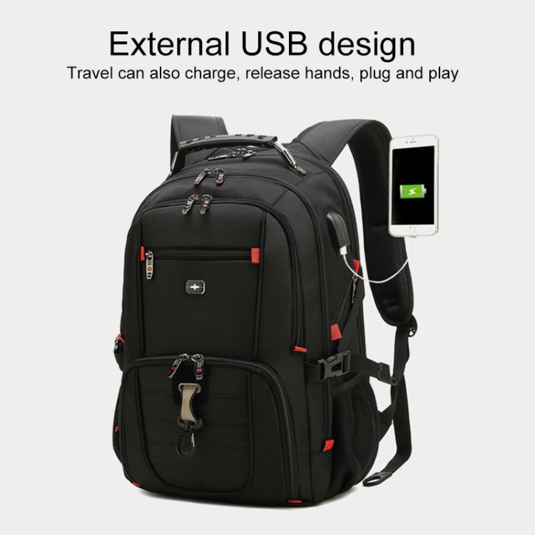 22 inch Multifunctional Business Large Capacity Waterproof Double-Shoulder Backpack with USB Interface - Black