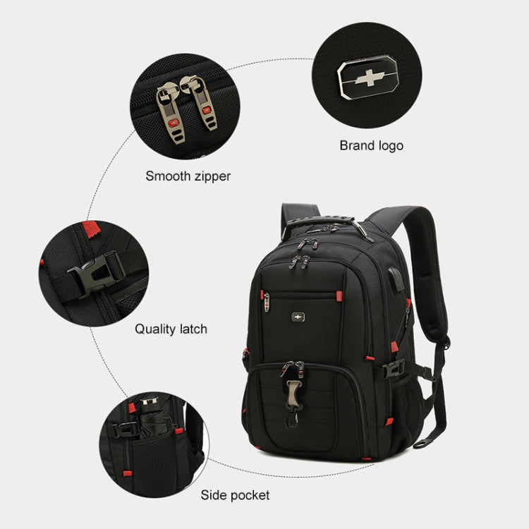 22 inch Multifunctional Business Large Capacity Waterproof Double-Shoulder Backpack with USB Interface - Black