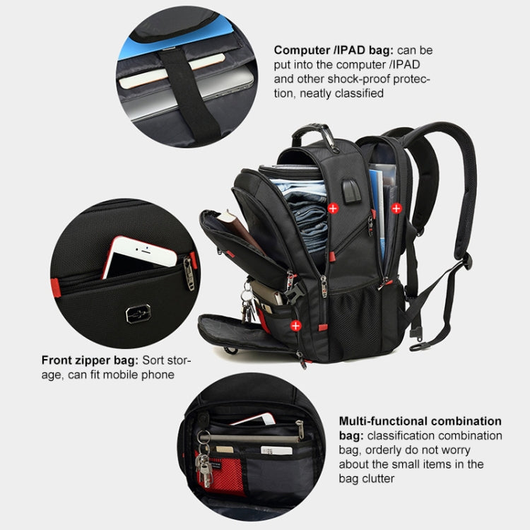 22 inch Multifunctional Business Large Capacity Waterproof Double-Shoulder Backpack with USB Interface - Black