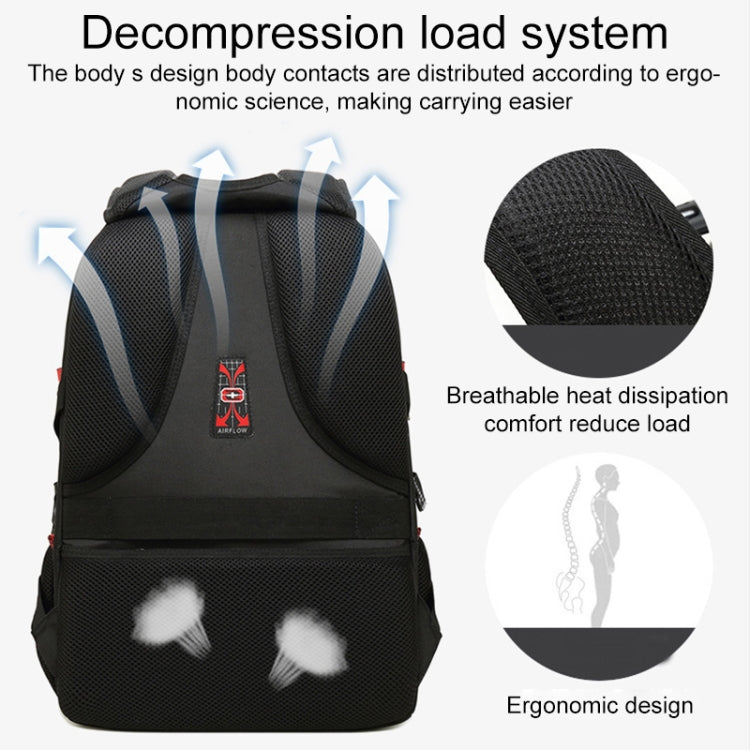 22 inch Multifunctional Business Large Capacity Waterproof Double-Shoulder Backpack with USB Interface - Black