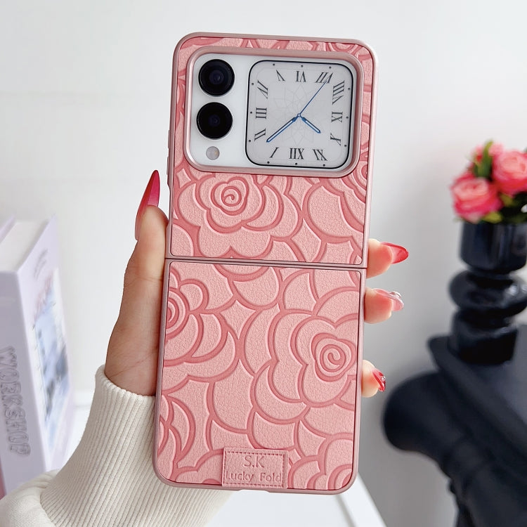 For Huawei nova Flip Camellia Plaid Fabric DIY PC Phone Case
