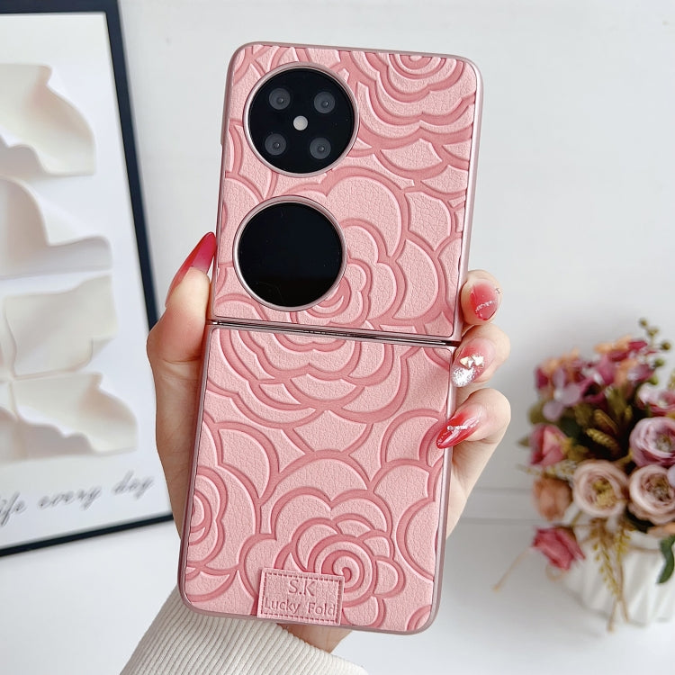 For Huawei Pocket 2 Camellia Plaid Fabric DIY PC Phone Case