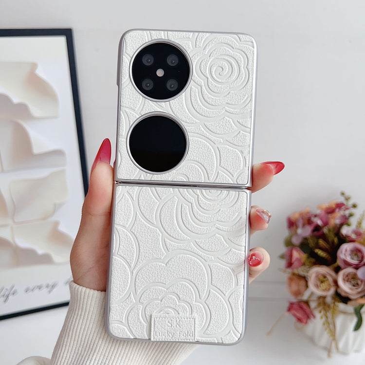 For Huawei P50 Pocket Camellia Plaid Fabric DIY PC Phone Case