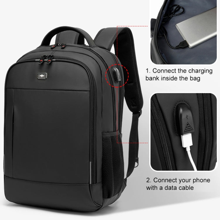 19 inch Multifunctional Large Capacity Waterproof Double-Shoulder Backpack with USB Interface - Black