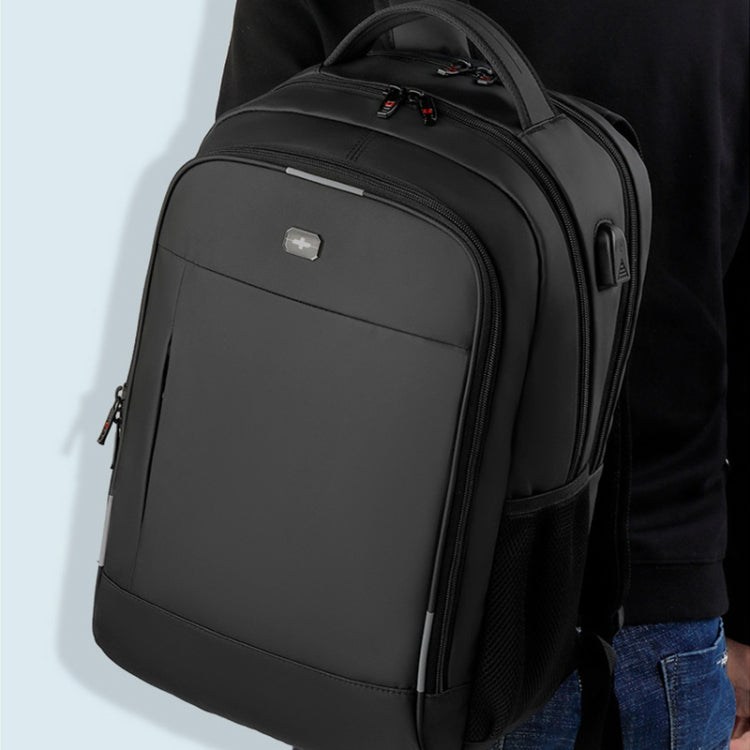 19 inch Multifunctional Large Capacity Waterproof Double-Shoulder Backpack with USB Interface - Black