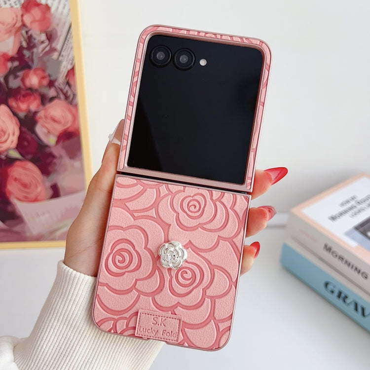 For Motorola Razr 50 / 50 Ultra 3D Camellia Plaid Fabric DIY PC Phone Case