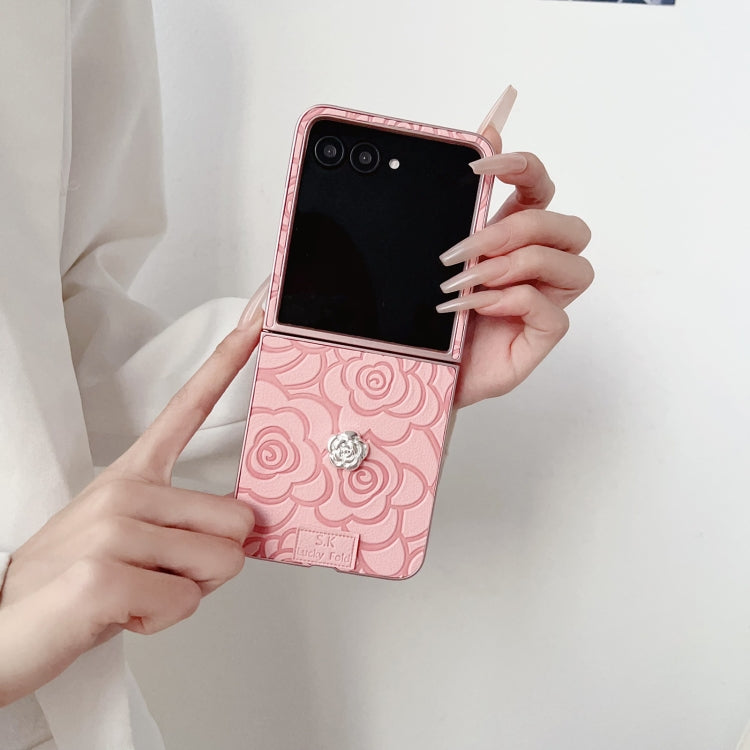 For Motorola Razr 50 / 50 Ultra 3D Camellia Plaid Fabric DIY PC Phone Case