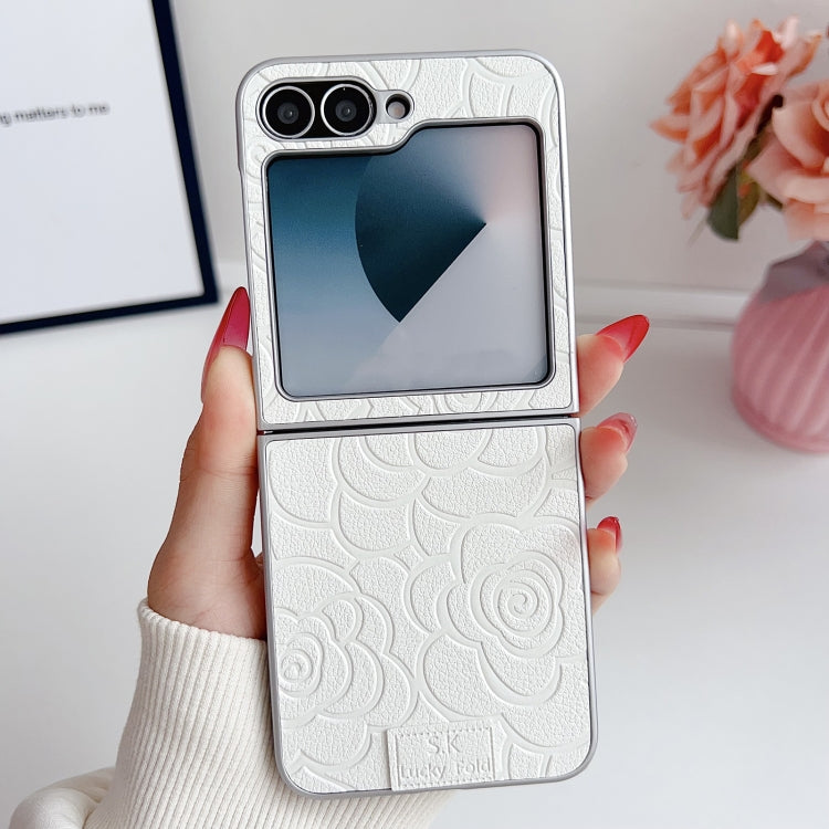 For Samsung Galaxy Z Flip5 5G Camellia Plaid Fabric DIY PC Phone Case