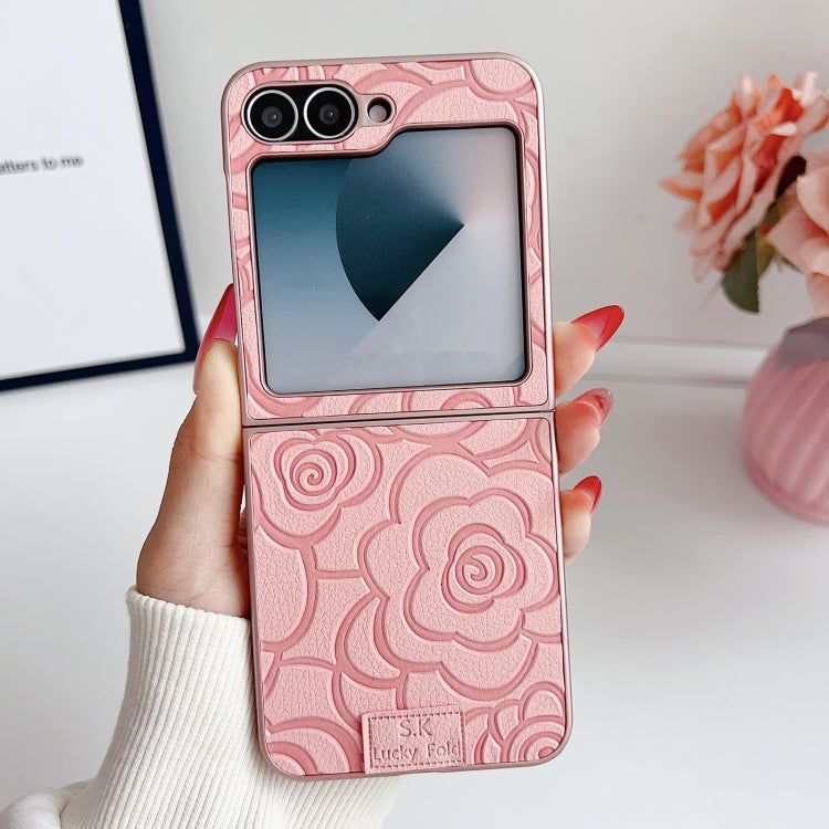 For Samsung Galaxy Z Flip5 5G Camellia Plaid Fabric DIY PC Phone Case