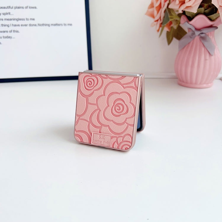 For Samsung Galaxy Z Flip5 5G Camellia Plaid Fabric DIY PC Phone Case