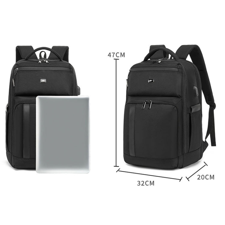 19 inch Multifunctional Large Capacity Waterproof Double-Shoulder Backpack with USB Interface - Black