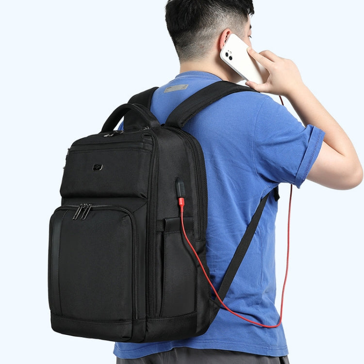 19 inch Multifunctional Large Capacity Waterproof Double-Shoulder Backpack with USB Interface - Black