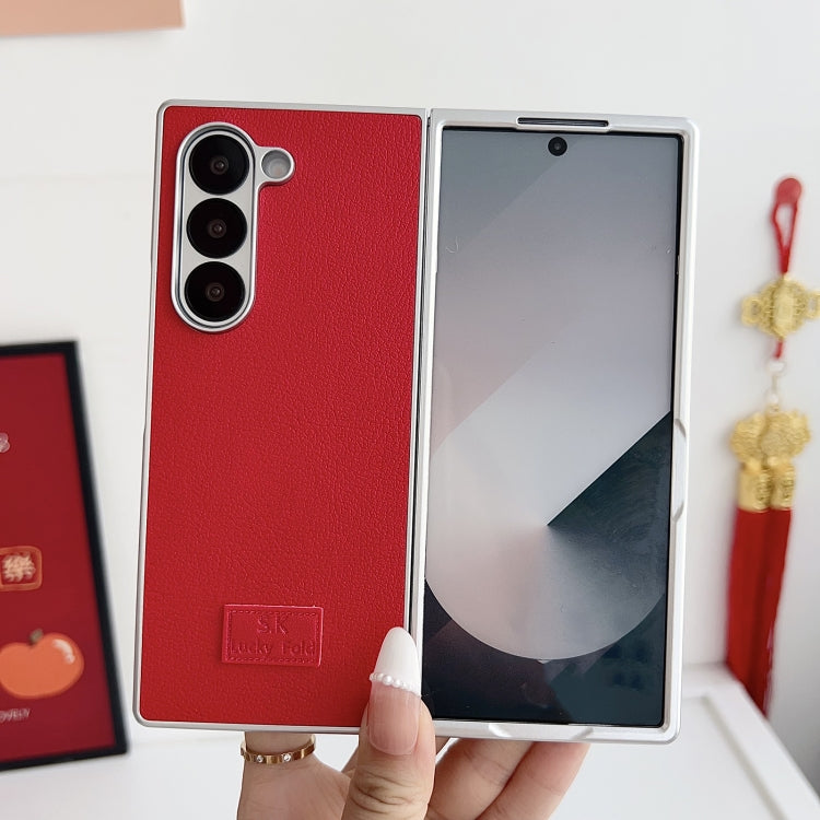 For Samsung Galaxy Z Fold6 5G Skin Fee Litchi Pattern Protective Phone Case - Red
