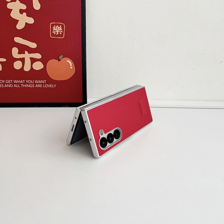 For Samsung Galaxy Z Fold4 5G Skin Fee Litchi Pattern Protective Phone Case - Red