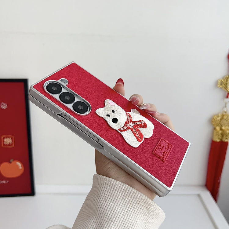 For Samsung Galaxy Z Fold4 5G Skin Fee Litchi Pattern Protective Phone Case - Red