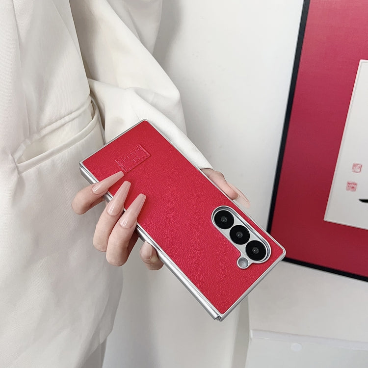 For Samsung Galaxy Z Fold4 5G Skin Fee Litchi Pattern Protective Phone Case - Red