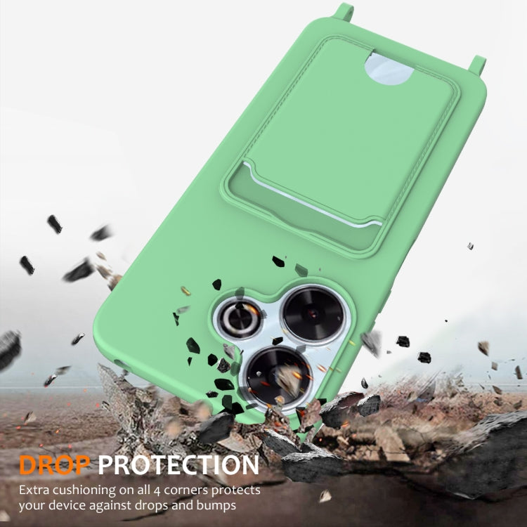 For Xiaomi Poco M6 4G / M6 Plus Integrated Card Bag Solid Color Liquid Silicone Phone Case with Lanyard