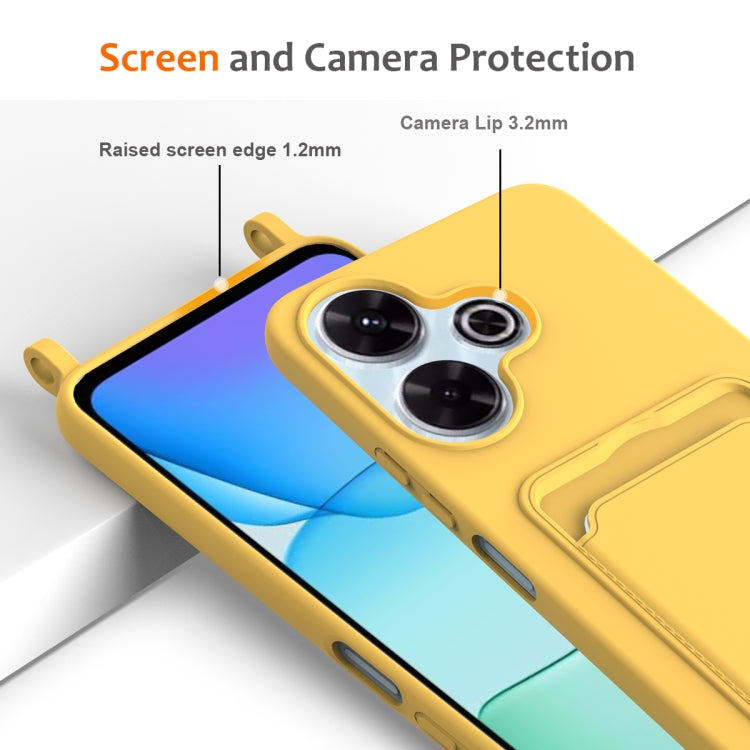 For Xiaomi Poco M6 4G / M6 Plus Integrated Card Bag Solid Color Liquid Silicone Phone Case with Lanyard