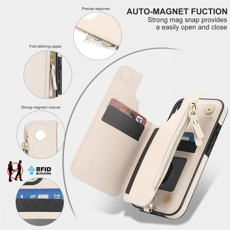 For iPhone 16 Double Flap Zipper RFID Leather Phone Case with Short Lanyard
