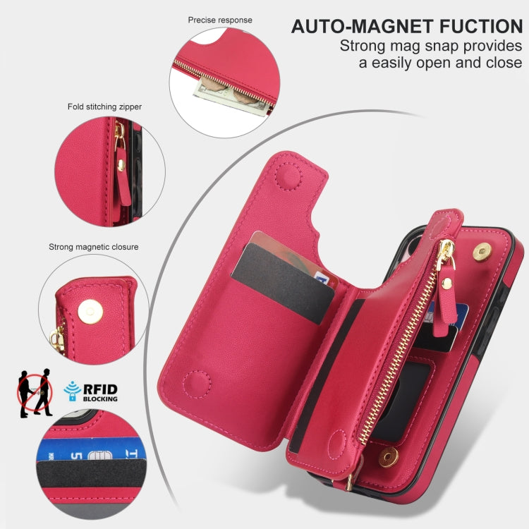 For iPhone 16 Double Flap Zipper RFID Leather Phone Case with Short Lanyard