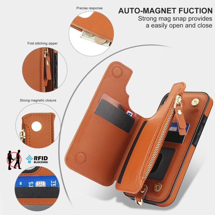 For iPhone 16 Double Flap Zipper RFID Leather Phone Case with Short Lanyard
