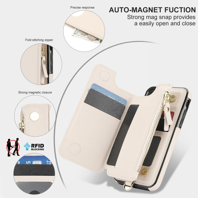 For iPhone SE 2022 / 2020 / 8 Double Flap Zipper RFID Leather Phone Case with Short Lanyard