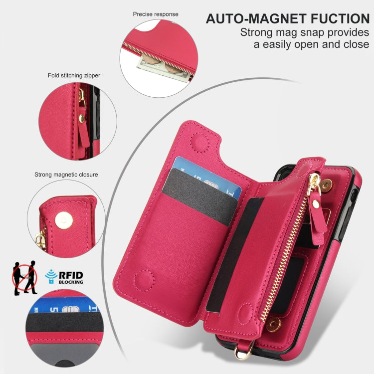 For iPhone SE 2022 / 2020 / 8 Double Flap Zipper RFID Leather Phone Case with Short Lanyard