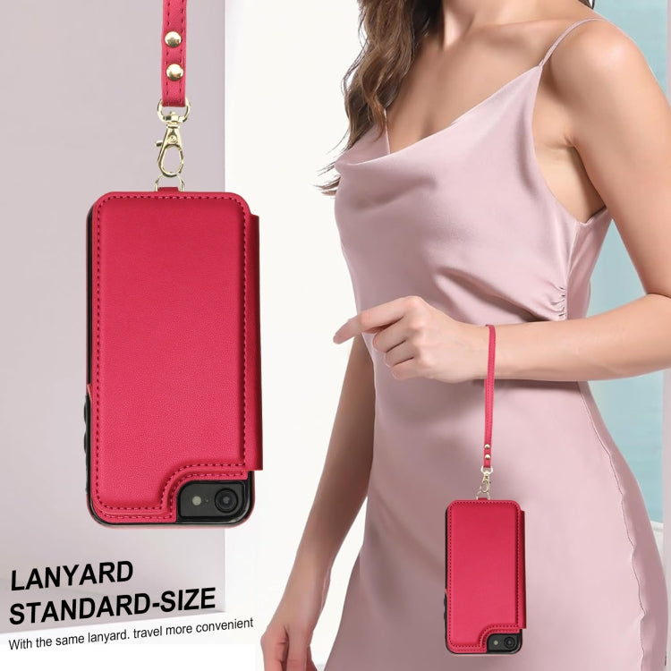 For iPhone SE 2022 / 2020 / 8 Double Flap Zipper RFID Leather Phone Case with Short Lanyard