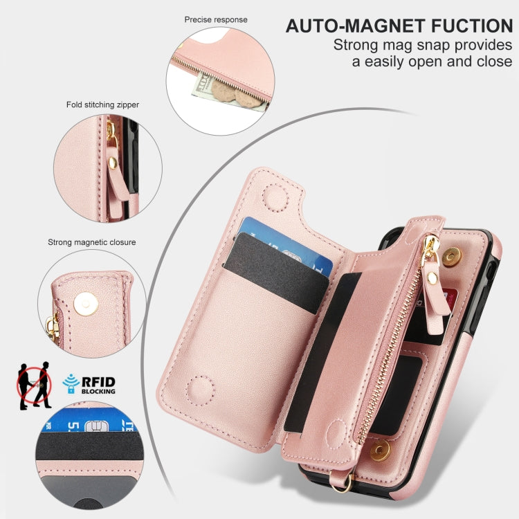 For iPhone SE 2022 / 2020 / 8 Double Flap Zipper RFID Leather Phone Case with Short Lanyard