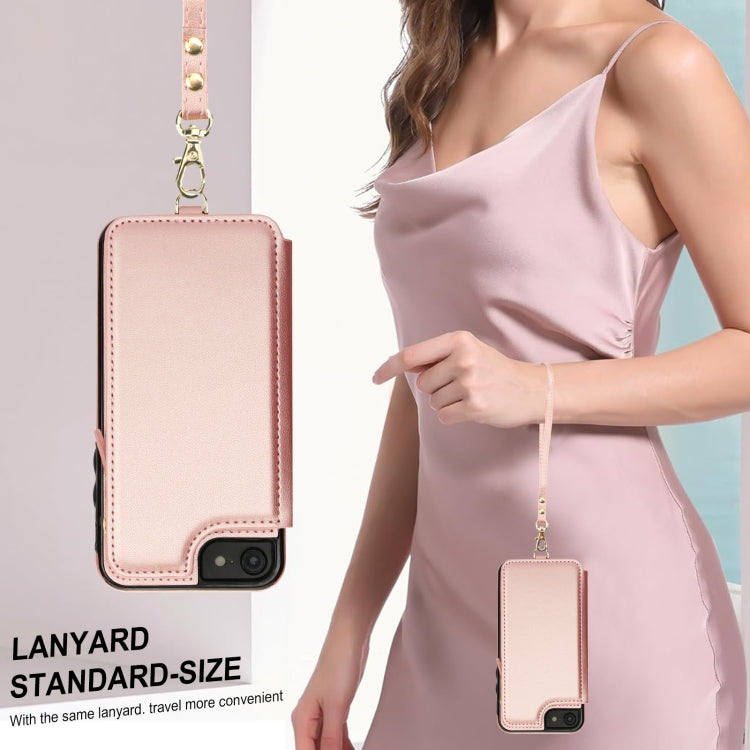 For iPhone SE 2022 / 2020 / 8 Double Flap Zipper RFID Leather Phone Case with Short Lanyard