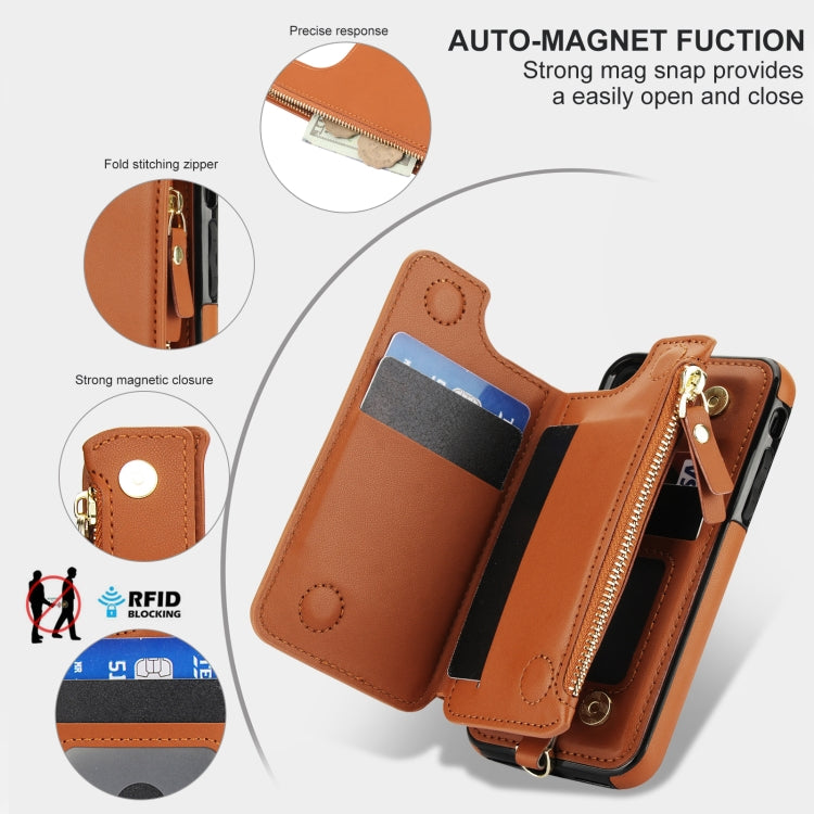 For iPhone SE 2022 / 2020 / 8 Double Flap Zipper RFID Leather Phone Case with Short Lanyard