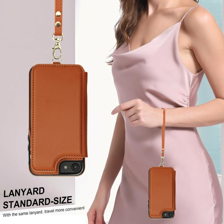 For iPhone SE 2022 / 2020 / 8 Double Flap Zipper RFID Leather Phone Case with Short Lanyard