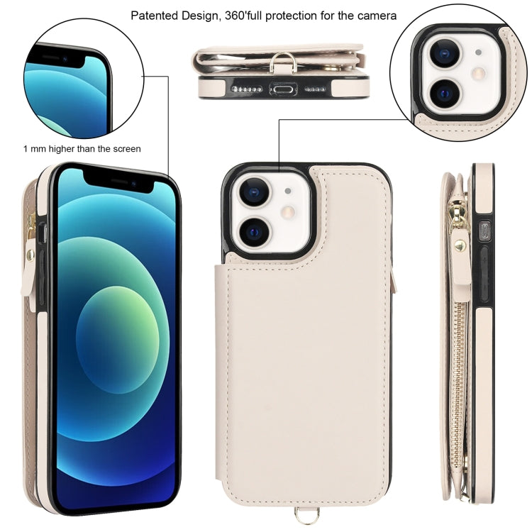 For iPhone 12 Double Flap Zipper RFID Leather Phone Case with Short Lanyard